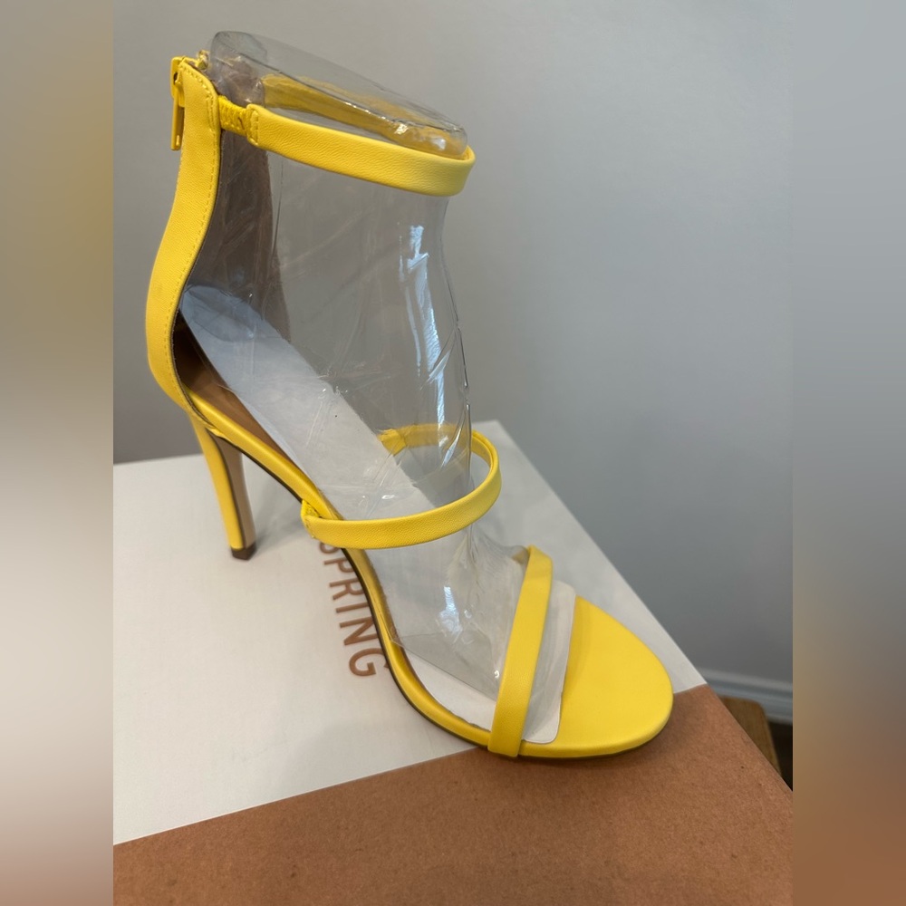 Call It Spring Yellow Stiletto Heels with Transparent Panels